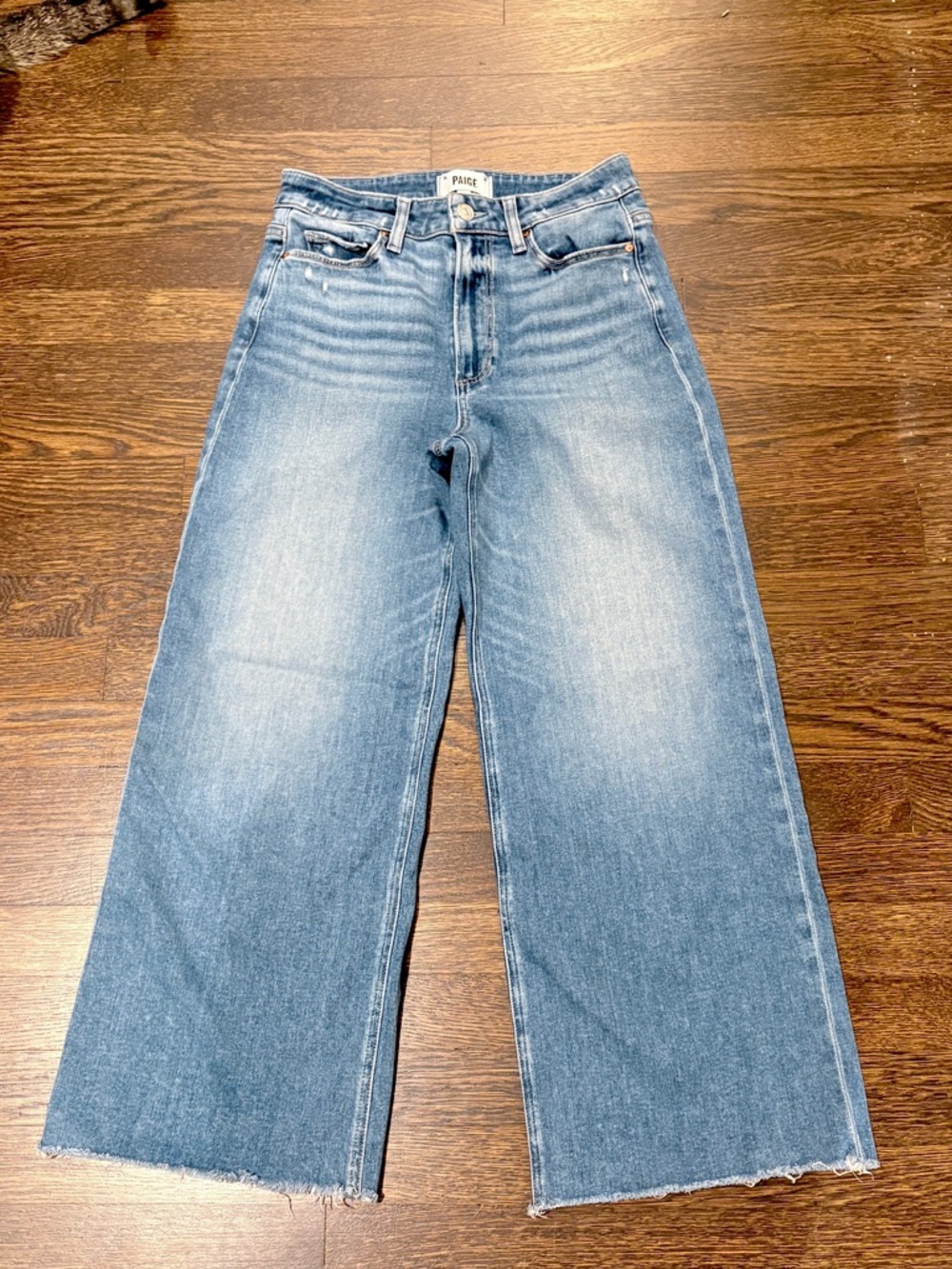 PAIGE Wide Leg Crop Jeans in Light Wash Blue